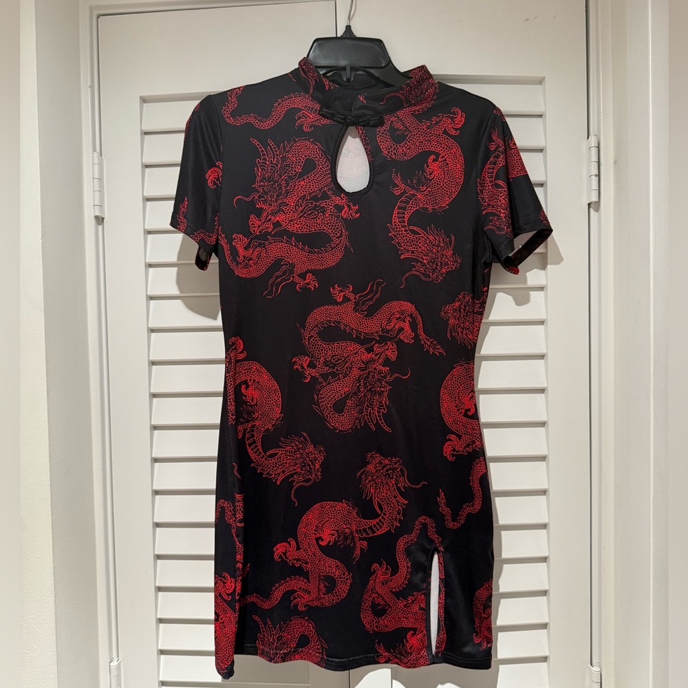 Women's Chinese Cheongsam Dragon Print Qipao Mini Bodycon Dress‎ - Picture 2 of 5